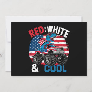 Dinosaur Monster Lastbil Dino 4:e juli Flagga Boys Inbjudningar