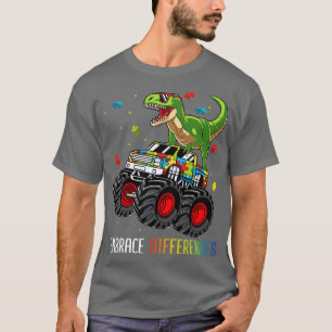Dinosaur Monster Lastbil embrace Differences Autis T Shirt