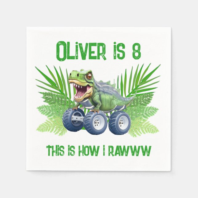 Dinosaur monster lastbil personlig fyller år pappersservett (Framsidan)