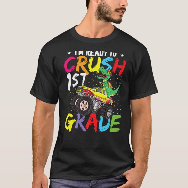 Dinosaur Monster Lastbil Redo att krossa första Kl T Shirt (Framsida)