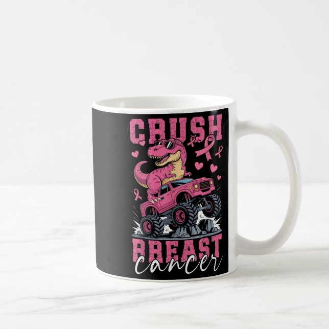 Dinosaur Monster Lastbil Rosa Ribbon Crush Breast  Kaffemugg (Höger)