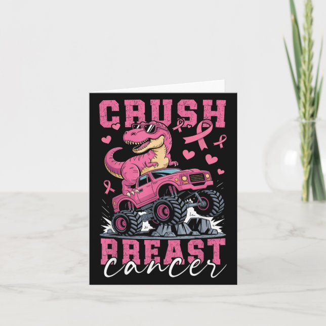 Dinosaur Monster Lastbil Rosa Ribbon Crush Breast  Kort (Framsida)