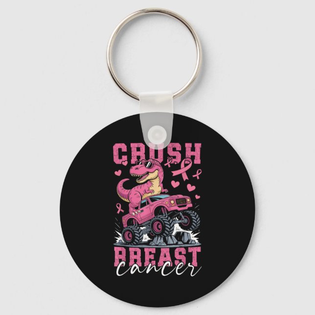 Dinosaur Monster Lastbil Rosa Ribbon Crush Breast  Nyckelring (Framsida)