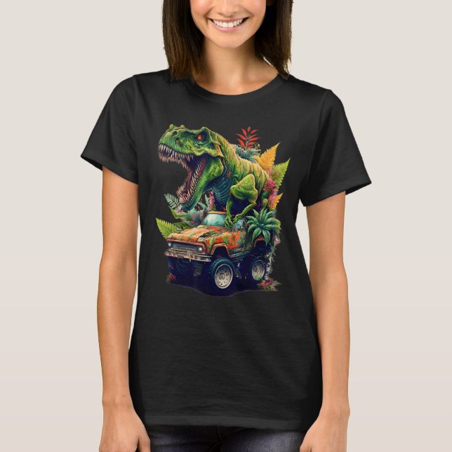 Dinosaur Monster Lastbil, T-Rex Riding Car, Graphi T Shirt (Framsida)