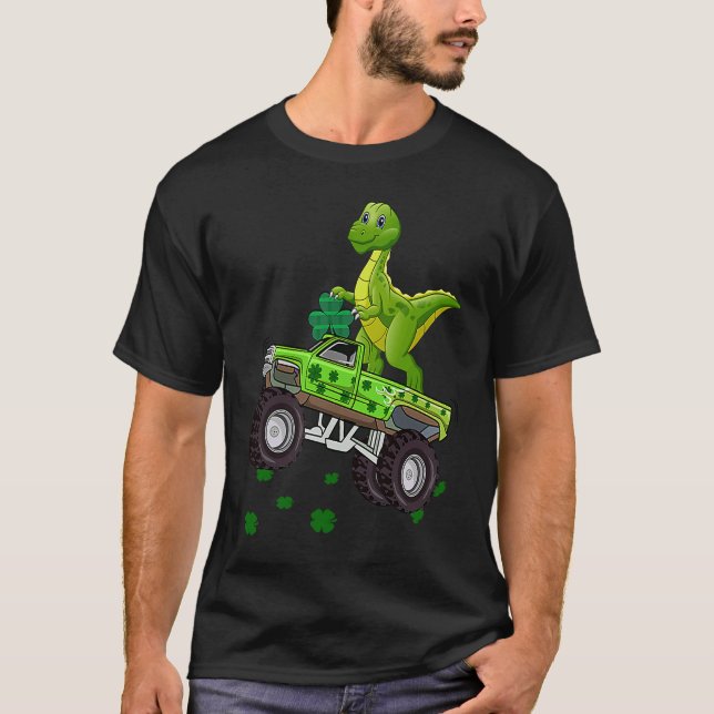 Dinosaur Monster Lastbil Trex St patricks day Boys T Shirt (Framsida)