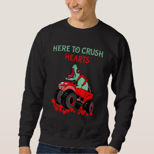 Dinosaur Monster Lastbil Valentine Day här till Cr Lång Ärmad Tröja