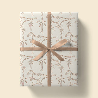 Dinosaur Mönster Modern Pojke Dino Djungel Beige Presentpapper