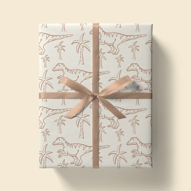 Dinosaur Mönster Modern Pojke Dino Djungel Beige Presentpapper (Skapare uppladdad)