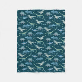 Dinosaur Mönster Teal Grönt Fleecefilt