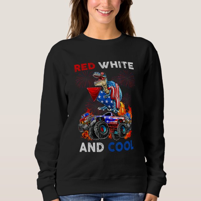 Dinosaur Monster Truck Dino 4th Of July Boys Ameri T Shirt (Framsida)