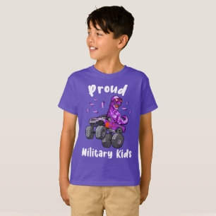 Dinosaur Monster Truck proud Military Kids T Shirt