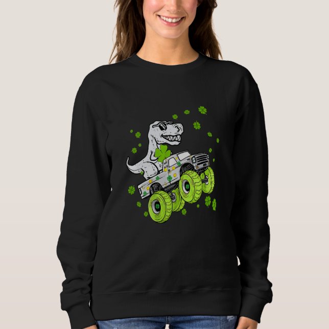 Dinosaur Monster Truck St Patrick's Day Boys Men T Shirt (Framsida)