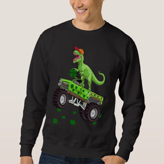 Dinosaur Monster Truck Trex St Patricks Day Boys K Lång Ärmad Tröja (Framsida)