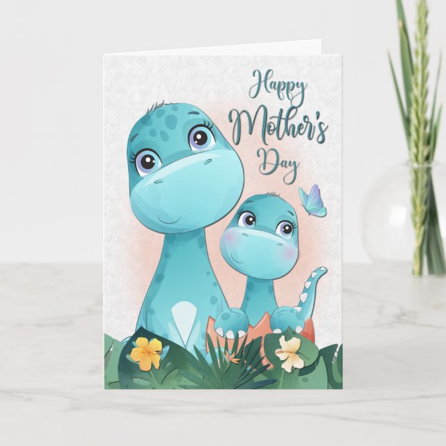 Dinosaur Mor och Baby för Mor dag Kort (Framsida)