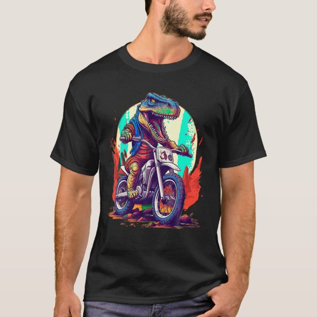 Dinosaur Motor Bike Riding Funny Dirt Bike Biker T Shirt (Framsida)