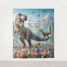 Dinosaur Mounwers Flowers Personlig Tapestry