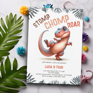 Dinosaur Moves Coola Stomp Chomp Roar Barns födels Inbjudningar