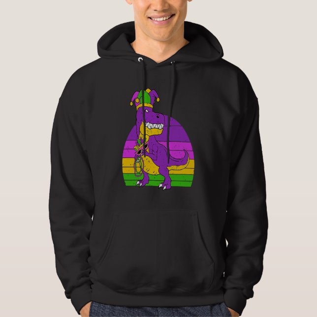 Dinosaur narr maskeradmask sovande Mardi Gra Hoodie (Framsida)