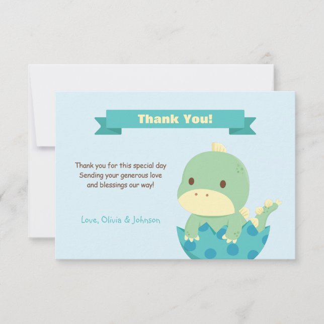 Dinosaur Nästan Kläckt Baby Shower Tacksamhetskort Tack Kort (Framsida)