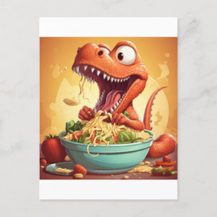 Dinosaur Noodles Illustration Vykort