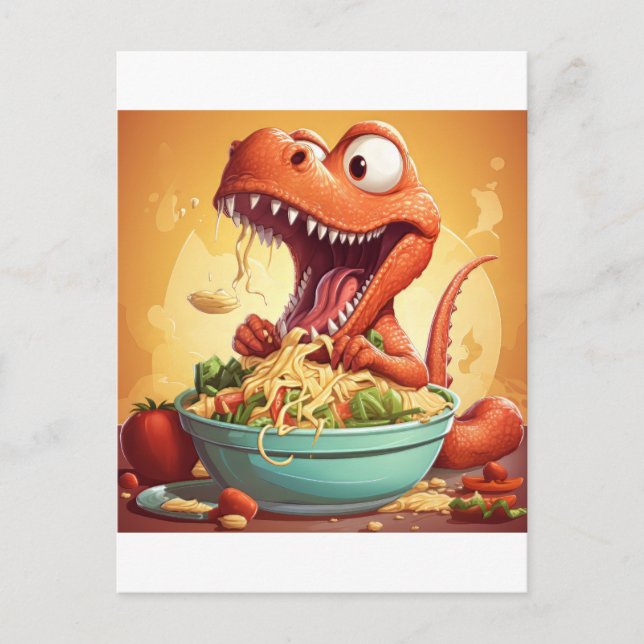 Dinosaur Noodles Illustration Vykort (Framsida)