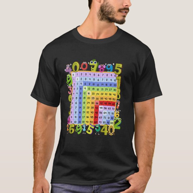 Dinosaur Nummer Multiplikation Fyrkantig Matematik T Shirt (Framsida)