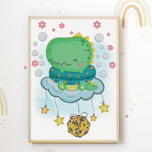 Dinosaur Nurserieskylt Dino Barnrum Poster