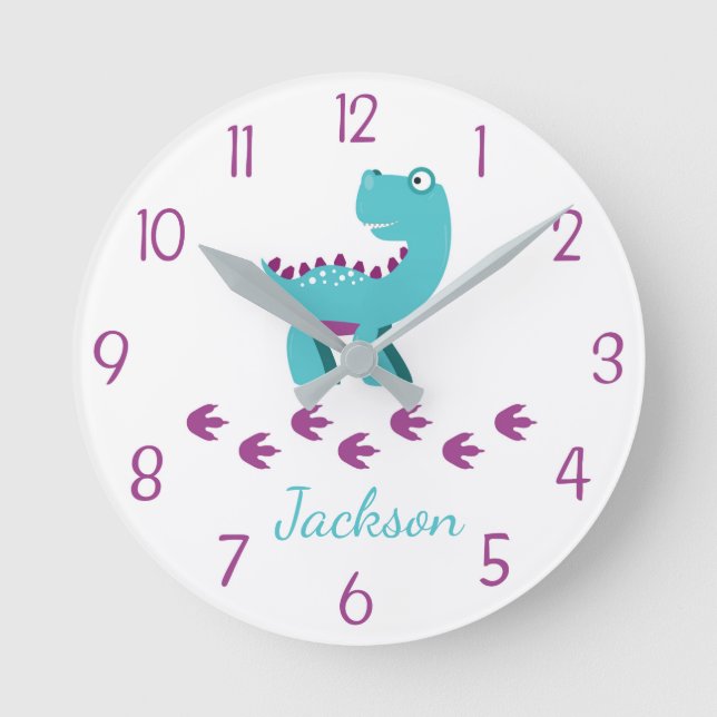 Dinosaur Nursery eller Kids Wall Clock Rund Klocka (Framsida)