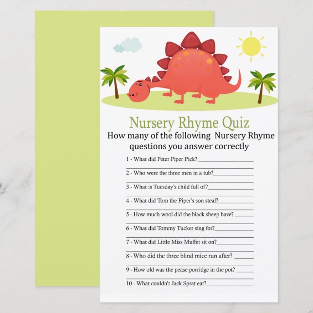 Dinosaur Nursery Rhyme Quiz babyduschspel (Fram/baksida)