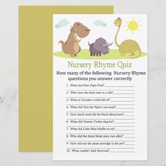 Dinosaur Nursery Rhyme Quiz babyduschspel (Fram/baksida)