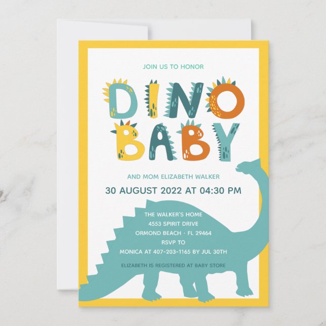 Dinosaur Nyfödd Baby Pojke Bebis Shower  Inbjudningar (Framsida)
