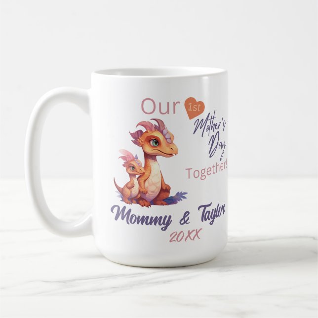 Dinosaur och baby Vårt första Mors dag tillsammans Kaffemugg (Vänster)