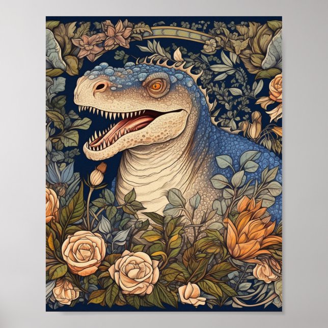 Dinosaur och blommor art nouveau stil poster (Framsidan)