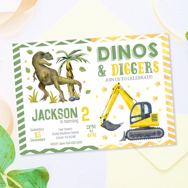 Dinosaur och byggdag födelsedag inbjudningar (Skapare uppladdad)