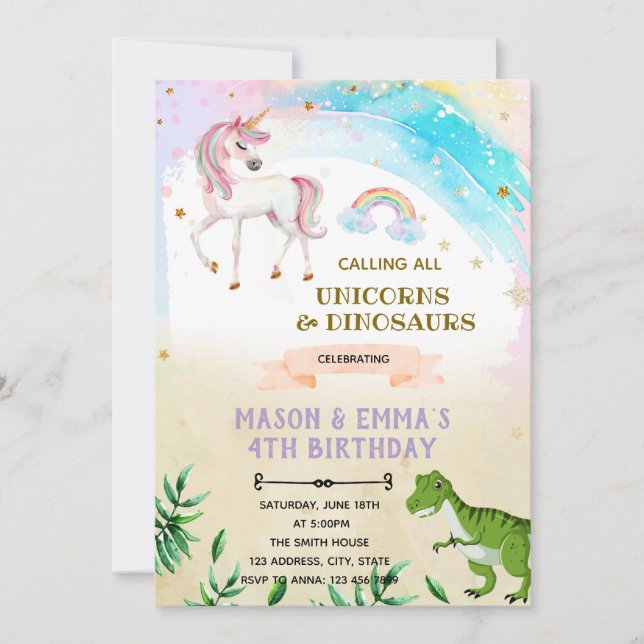 Dinosaur och encorn-inbjudan inbjudningar (Framsida)