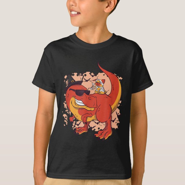 Dinosaur Och Hund - Rolig Halloween T Shirt (Framsida)