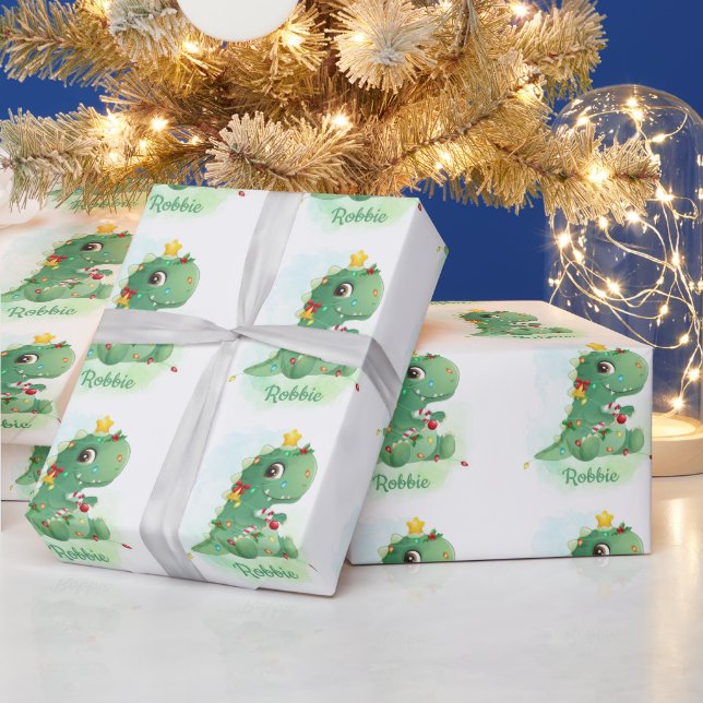 Dinosaur och jul Ljus Pojke jul Presentpapper (Helgdagar)