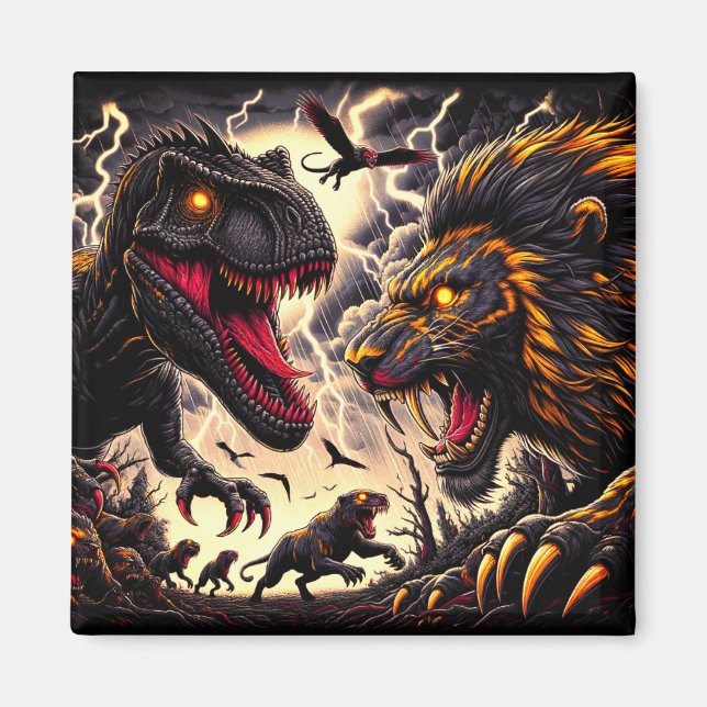 Dinosaur och Lejon kamp Magnet (Framsidan)