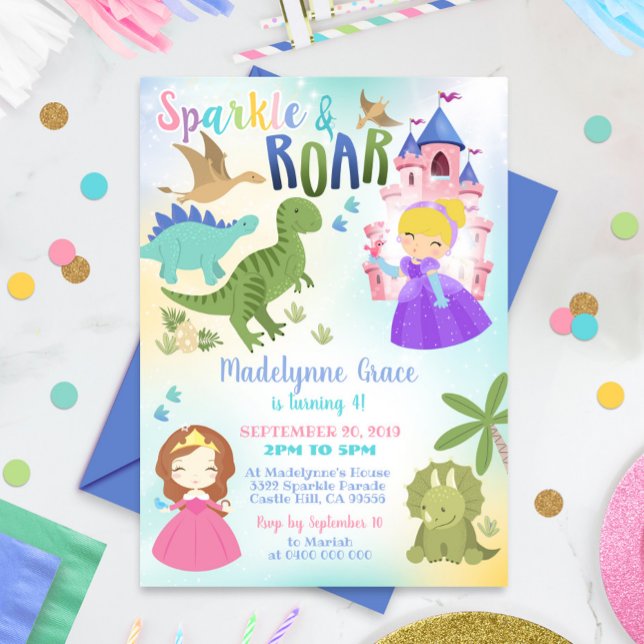Dinosaur och prinsessan bjöd in Boy Girl Inbjudningar (Skapare uppladdad)
