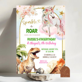 Dinosaur och regnbåge Pastell Enhörning Gemensam F Inbjudningar