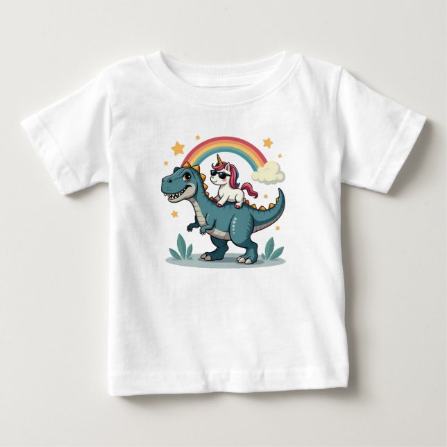 Dinosaur och Unicorn Baby T-Shirt (Framsida)