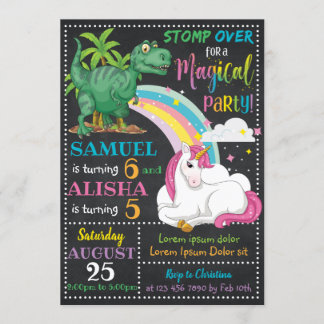 Dinosaur och Unicorn Birthday-inbjudan Inbjudningar