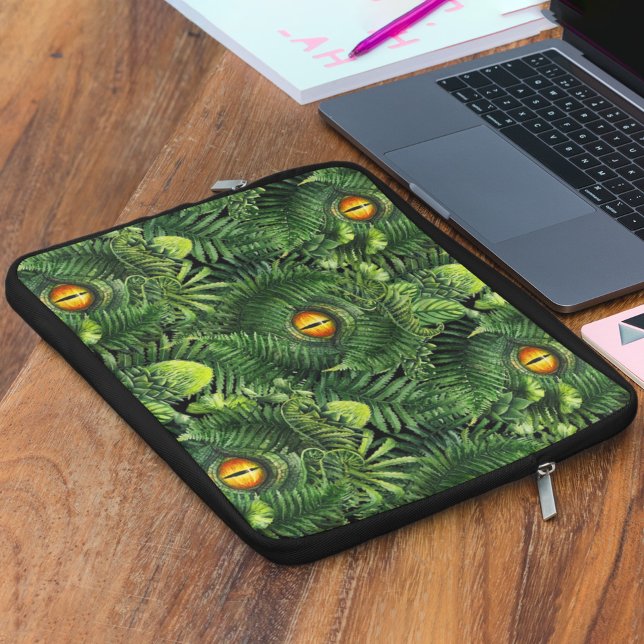 Dinosaur Ögon Gröna Växter Uråldrig Varelse Konst Laptop Fodral (Skapare uppladdad)