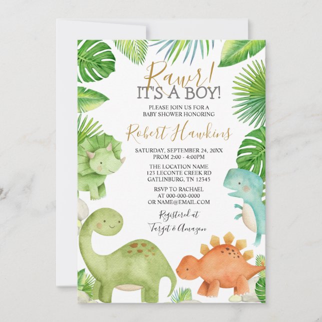 Dinosaur Oh Boy Baby Shower-inbjudan Inbjudningar (Framsida)