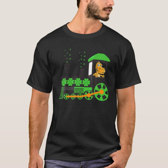 Dinosaur On Train St Patrick's Day Train Irish Sha T Shirt (Framsida)