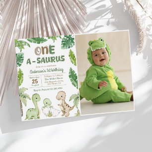 Dinosaur One-A-Saurus 1:a födelsedag Party Photo Inbjudningar