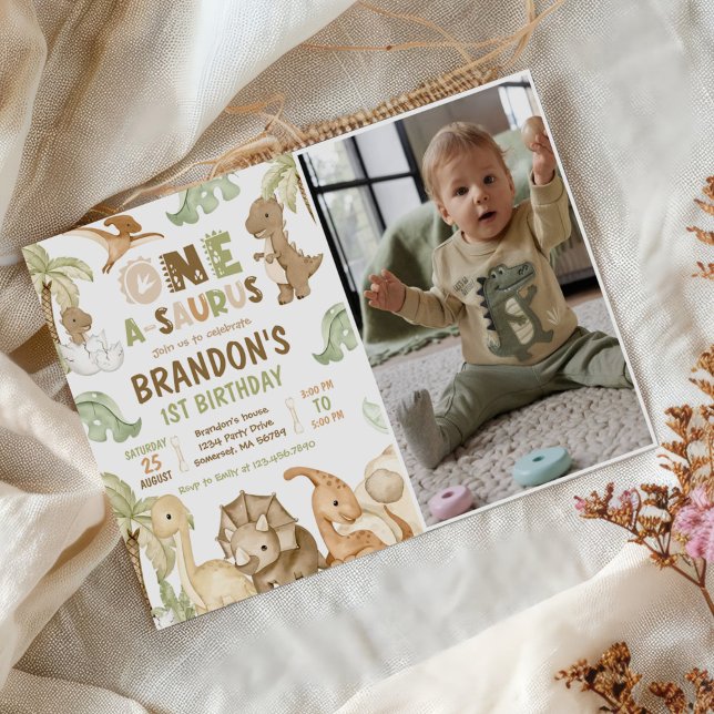 Dinosaur One-A-Saurus 1:a födelsedag Party Photo Inbjudningar (Skapare uppladdad)