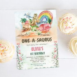 Dinosaur One-A-Saurus 1:a födelsedagen Party Inbjudningar