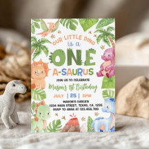 Dinosaur One-A-Saurus 1:a födelsedagsinbjudan