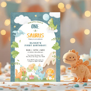 Dinosaur One-A-Saurus 1:a Första Födelsedagsfest Inbjudningar
